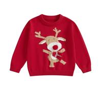 MAHUAOYIXI Christmas Costume Set - Infant Boys & Girls Reindeer Print Sweater - Chunky Knit (Red, 3-4 Years)