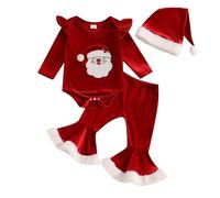 MAHUAOYIXI Christmas Costume Suit My First Christmas Outfit 0-18M Toddler Infant Girls Costume Christmas Clothes Set Santa Claus Embroidery Romper Jumpsuit Bodysuit Flare Pants (Red, 0-3 Months)