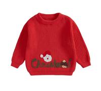 MAHUAOYIXI Christmas Outfit Newborn Infant Boys Girls Christmas Clothes Letter Santa Embroidery Sweater Sweatshirt Knitted Pullover Jumper Top Winter Chunky Knitwear (Red, 18-24 Months)
