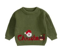 MAHUAOYIXI Christmas Outfit Newborn Infant Boys Girls Christmas Clothes Letter Santa Embroidery Sweater Sweatshirt Knitted Pullover Jumper Top Winter Chunky Knitwear (Green, 2-3 Years)