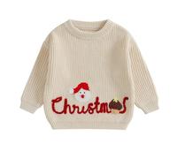 MAHUAOYIXI Christmas Outfit Newborn Infant Boys Girls Christmas Clothes Letter Santa Embroidery Sweater Sweatshirt Knitted Pullover Jumper Top Winter Chunky Knitwear (Beige, 2-3 Years)