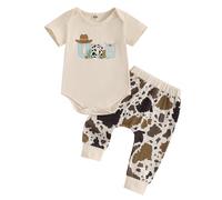 MAHUAOYIXI Infant Baby Boy 1st Birthday Outfits Short Sleeve Letter Print Romper Jumpsuit Bodysuit with Long Pants 2Pcs Sets First Happy Birthday Clothes for Little Boy (Khaki, 12-18 Months)