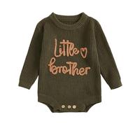 MAHUAOYIXI Infant Baby Boy Matching Brother Sweater Romper Long Sleeve Bodysuits Jumper Lil Bro Embroidery Knit Jumpsuit Button Knitted Playsuit for Boys Brother Outfits