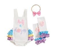 MAHUAOYIXI Newborn Baby Girls Half Birthday Outfits Sleeveless Bodysuit Letter Donut Print Romper with Headband Leg Warmers Toddler Infant Girls Birthday Clothes (White, 3-6 Months)