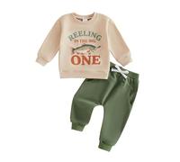 MAHUAOYIXI Reeling in The Big One Boys 1st Birthday Outfit Cake Smash 1st Birthday Boy i am One Year Old 1 Year Old First Birthday Gifts for Boys Numer 1 Long Sleeve Sweatshirt Pants