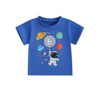 MAHUAOYIXI Todder Boys Birthday T-Shirt 1-6 Years Planets Astronaut Number Print Crewneck Short Sleeve Shirts Loose Fit Tops for Baby Boy Birthday Outfit 1st/2nd/3rd/4th/5th/6th (Blue 6, 6 Years)