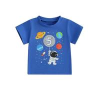 MAHUAOYIXI Todder Boys Birthday T-Shirt 1-6 Years Planets Astronaut Number Print Crewneck Short Sleeve Shirts Loose Fit Tops for Baby Boy Birthday Outfit 1st/2nd/3rd/4th/5th/6th (Blue 5, 5 Years)