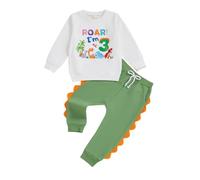 MAHUAOYIXI Toddler Baby Boy 1st/2nd/3rd/4th Birthday Outfit Long Sleeve Letter Dinosaur Print Sweatshirt Pullover Top and Elastic Waist Pants 2Pcs First Birthday Clothes for Little Boys
