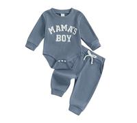 MAHUAOYIXI Toddler Baby Boy Fall Winter Outfit Long Sleeve Letter Embroidered Romper Bodysuit Jumpsuit Shirt Top and Solid Color Pants 2Pcs Tracksuit Set Clothes for Boys (Blue, 0-3 Months)