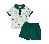MAHUAOYIXI Toddler Baby Boy Summer Golf Gentleman Outfit Short Sleeve Golf Pattern T-shirt Button Turn Top Shirts and Elastic Waist Solid Shorts 2Pcs Set Formal Clothes for Little Boy