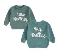 MAHUAOYIXI Toddler Baby Boy Sweater Matching Brother Outfit Long Sleeve Big Bro Letter Embroidered Jumper Knit Sweatshirt Warm Knitted Pullover Boys Brother Knitwear (Green Lil Bro, 0-3 Months)