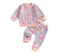 MAHUAOYIXI Toddler Baby Girl Fall Winter Outfit 0-4 Years Long Sleeve Bow Print Sweatshirt Pullover and Elastic Sweatpants With Pockets 2Pcs Tracksuit Set Clothes for Little Girls (Pink, 2-3 Years)