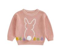 MAHUAOYIXI Toddler Baby Girl Warm Easter Sweater Bunny Embroidery Long Sleeve Knit Jumper Sweatshirt Knitted Pullovers Chunky Knitwear Easter Clothes Outfits for Little Boy (Pink, 2-3 Years)