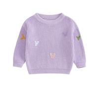 MAHUAOYIXI Toddler Baby Girl Warm Sweater Long Sleeve Heart Embroidery Knit Jumper Sweatshirt Knitted Pullovers Cozy Chunky Knitwear Valentine's Day Clothes for Little Girl (Purple, 12-18 Months)