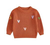 MAHUAOYIXI Toddler Baby Girl Warm Sweater Long Sleeve Heart Embroidery Knit Jumper Sweatshirt Knitted Pullovers Cozy Chunky Knitwear Valentine's Day Clothes for Little Girl (Orange, 9-12 Months)