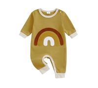 MAHUAOYIXI Toddler Baby Girls Boys Outfits Long Sleeve Jumpsuits Crew Neck Rainbow Embroidery Romper Infant Baby Clothes Newborn Baby Clothes Casual (Yellow, 0-3 Months)