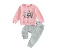MAHUAOYIXI Toddler Baby Girls Outfits Leopard Letter Print Long Sleeve Crew Neck Sweatshirts Tops with Elastic Waist Pants 2Pcs Set Daddy Baby Clothes for Girls (Pink, 2-3 Years)