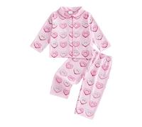 MAHUAOYIXI Toddler Baby Girls Satin Pajamas Outfits Heart/Bow Print Long Sleeve Lapel Neck Shirt Top with Elastic Pants Sets 2Pcs Loungewear Sleepwear Clothes for Little Girls (Pink, 18-24 Months)