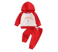 MAHUAOYIXI Toddler Boys Girls Christmas Outfits Santa Embroidery Long Sleeve Hoodie with Elastic Waist Pants 2Pcs Tracksuits Baby Girls Boys Christmas Clothes (Red, 12-18 Months)