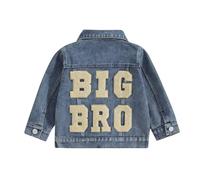 MAHUAOYIXI Toddler Boys Girls Denim Jacket Letter Embroidery Long Sleeve Button Jean Cardigan Coat for Infant Baby Matching Brother and Sister Outfits Spring Fall Outwear (Big bro, 3-4 Years)