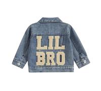 MAHUAOYIXI Toddler Boys Girls Denim Jacket Letter Embroidery Long Sleeve Button Jean Cardigan Coat for Infant Baby Matching Brother and Sister Outfits Spring Fall Outwear (Lil bro, 12-18 Months)