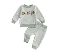 MAHUAOYIXI Toddler Boys Outfits 12-18 Months Long Sleeve Duck Embroidery Sweatshirts Pullover Tops and Striped Long Pants Fall Winter 2Pcs Set 2-3 Years Tracksuits Boys (Green, 2-3 Years)