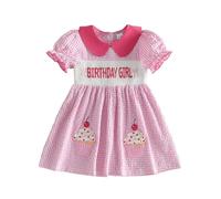 MAHUAOYIXI Toddler Girls Birthday Dress Cupcake Bow Letter Embroidered Short Sleeve Doll Collar Tutu Skirt Layered Tiered Puffy Hem A-Line Princess Dress Baby Girl Birthday Outfits