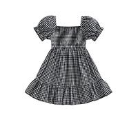 MAHUAOYIXI Toddler Girls Dress Plaid Sweet Tutu Dress Short Puff Sleeve A-line Princess Dress Girls Clothes for Party Casual (Black, 3-4 Years)
