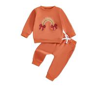 MAHUAOYIXI Toddler Girls Outfits Long Sleeve Round Neck Rainbow Bow Embroidery Sweatshirt Pullover Tops and Elastic Waist Pants Jogger 2Pcs Set Baby Girl Clothes 2-3 Years (Orange, 18-24 Months)