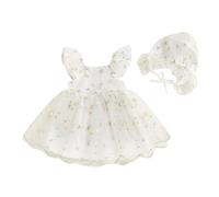 MAHUAOYIXI Toddler Kids Girls Princess Dress Little Girls Tulle Skirt Flying Sleeve Floral Embroidery A-Line Tiered Puffy Hem Wedding Evening Party Pageant Baptism Birthday Dress (White, 2-3 Years)