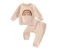 MAHUAOYIXI Toddler Newborn Baby Girl Fall Winter Outfit Clothes 0-3 Years Long Sleeve Sweatshirt Rainbow Pullover + Pants Elastic Waist Drawstring Trousers Sweatpants Tracksuit Set (Apricot, 2-3T)