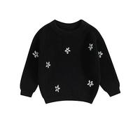 MAHUAOYIXI Toddler Newborn Baby Girl Warm Clothes Long Sleeve Flower Embroidery Knit Sweater Sweatshirt Knitted Pullover Jumper Chunky Knitwear Infant Girls Fall Winter Outfits (Black, 9-12 Months)