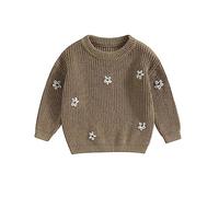 MAHUAOYIXI Toddler Newborn Baby Girl Warm Clothes Long Sleeve Flower Embroidery Knit Sweater Sweatshirt Knitted Pullover Jumper Chunky Knitwear Infant Girls Fall Winter Outfits (Khaki, 3-6 Months)