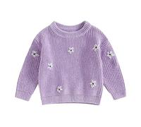 MAHUAOYIXI Toddler Newborn Baby Girl Warm Clothes Long Sleeve Flower Embroidery Knit Sweater Sweatshirt Knitted Pullover Jumper Chunky Knitwear Infant Girls Fall Winter Outfits (Purple, 0-3 Months)