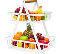 mahueeol 2-Tier Countertop Fruit Basket with Wooden Handle, Detachable