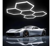 MAHYQGE Hexagon LED Garage Light Updated Bigger Size 5 Grids168W Grid Super Bright 6500K Car Detailing Ceiling LED Shop Light for Warehouse Workshop Gym Basement Car Care Wash Room