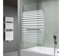 Mai & Mai Bath Shower Screen for Baths | Bath Screen | WH: 95×140cm | Safety Glass with Nano | Handle Bar as Towel Rail | 1 Folding Curved Screen | Frosted Striped Glass | Cortona112S