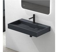 Mai & Mai Bathroom Basin Countertop | Cast Stone Resin Rectangular Matt Anthracite Wall Hung Sink | Solid Surface With Drain Fitting, 1 Tap Hole | WDH: 80×46×11cm Col19