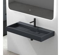 Mai & Mai Bathroom Basin Countertop Wash Basin | Cast Stone Resin Sink Rectangular Matt Anthracite Wall Hung | Solid Surface Sink Drain Fitting Wash Area 1 tap Hole | WDH：90×46×11cm Col19
