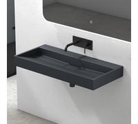 Mai & Mai Bathroom Basin Countertop Wash Basin | Cast Stone Resin Sink Rectangular Matt Anthracite Wall Hung | Solid Surface Sink Drain Fitting Wash Area Without tap Hole | WDH:100×46×11cm Col19