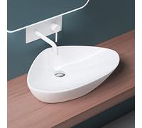 Mai & Mai Bathroom Basin, Countertop Washbasin, Irregular Vessel Sink Bowl | Nano-Coated Irregular Ceramic Vessel Bowl, Above-Counter Washbasin for Guest Bathroom Vanity, White, 59x39x13 cm, Brüssel215