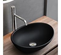 Mai & Mai Bathroom Sink Basin Countertop Wash Basin | Ceremic Oval Matt Black | Modern Design Bathroom Vessel Sink | WDH: 42x34x14cm | Nano-Coating Brüssel205