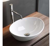 Mai & Mai Bathroom Basin, Countertop Washbasin, Oval Nano-Coated Sink Bowl | Nano-Coated Oval Ceramic Vessel Bowl, Above-Counter Washbasin for Cloakroom or Ensuite, Glossy White, 42x34x14 cm, Brüssel205