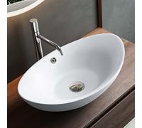 Mai & Mai Bathroom Basin, Countertop Washbasin, Oval Nano-Coated Sink Bowl | Nano-Coated Oval Ceramic Vessel Bowl, Above-Counter Washbasin for Guest Bathroom Vanity, Matte White, 59x38x19 cm, Brüssel818