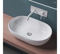 Mai & Mai Bathroom Basin, Countertop Washbasin, Oval Nano-Coated Sink Bowl | Nano-Coated Oval Ceramic Vessel Bowl, Above-Counter Washbasin for Bathroom Vanity or Ensuite, White, 60x40x15 cm, Brüssel322