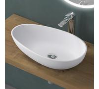 Mai & Mai Bathroom Oval Matt White Countertop Wash Basin | Cast Stone Resin Sink | Solid Surface Design | WDH: 60x36x14cm Col809