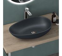 Mai & Mai Bathroom Sink Basin | Cast Stone Resin Oval Matt Anthracite | Solid Surface Sink | WDH: 60x36x14cm Col809