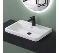 Mai & Mai Bathroom Sink Basin Countertop Wash Basin | Cast Stone Resin Sink Rectangular Glossy White | Solid Surface Sink | WDH：60x42x13cm Col08