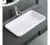 Mai & Mai Bathroom Sink Basin Countertop Wash Basin | Cast Stone Resin Sink Rectangular Glossy White | Solid Surface Sink with Drain Cover | WDH:53x33x10cm Col104