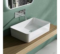 Mai & Mai Bathroom Sink Basin Countertop Wash Basin | Cast Stone Resin Sink Rectangular Glossy White | Solid Surface with Drain Cover | WDH：60x40x15cm Col102